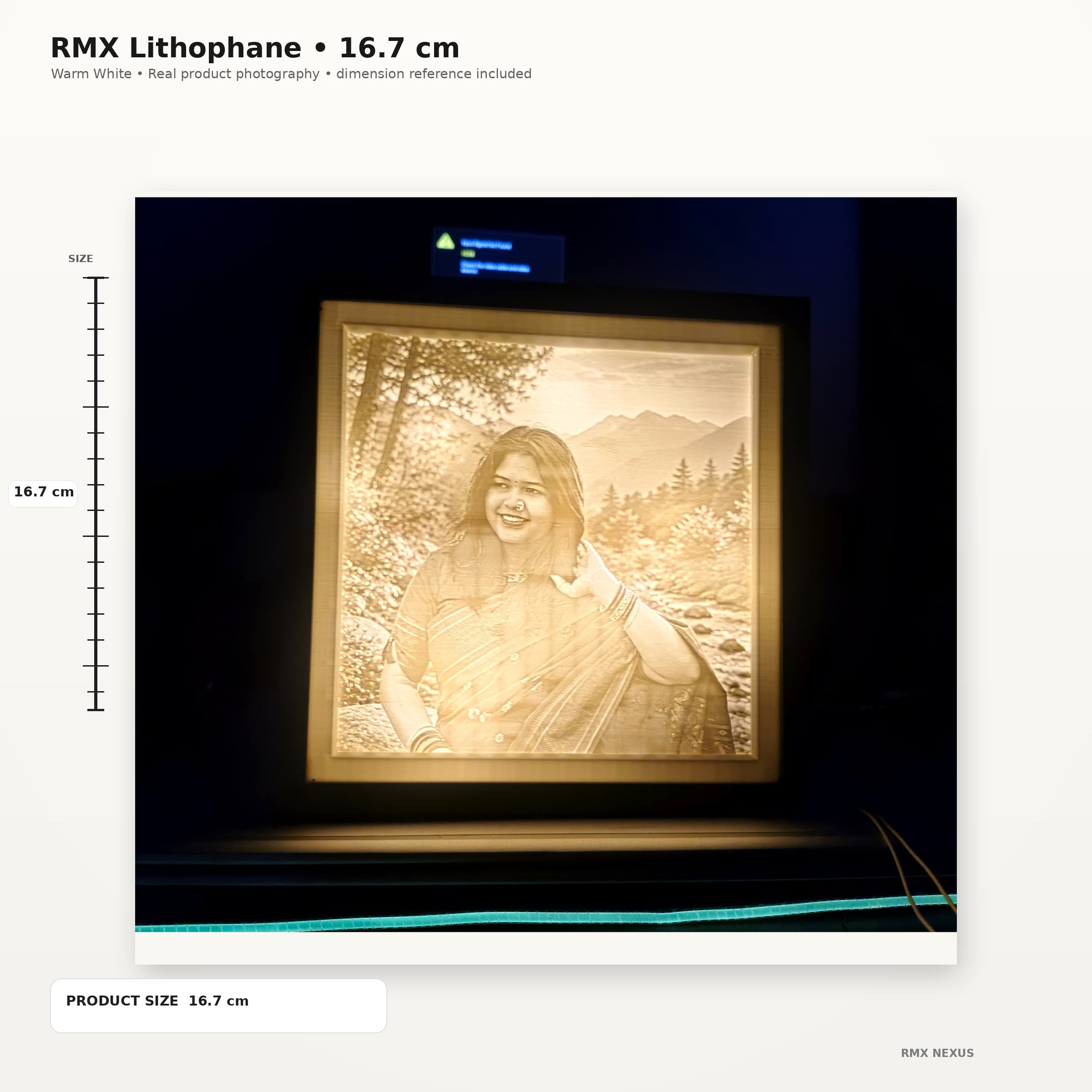 RMX Nexus personalized lithophane lamp — 16.7 cm, Classic Black, Warm White