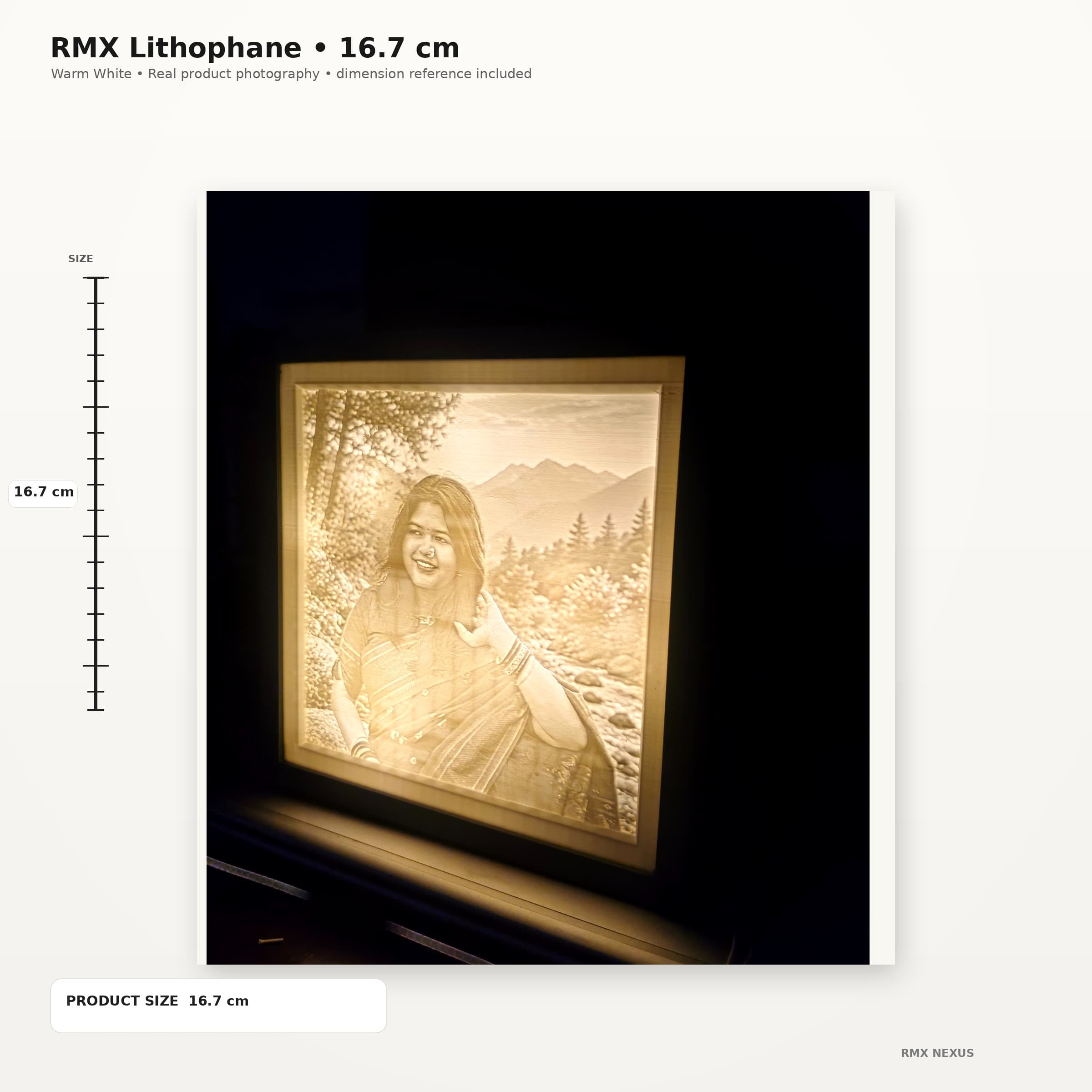 Personalized lithophane lamp in daylight